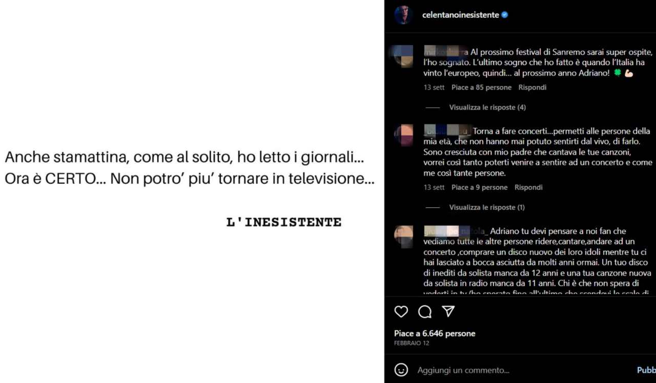 Post di Adriano Celentano su Instagram - lineadiretta24.it