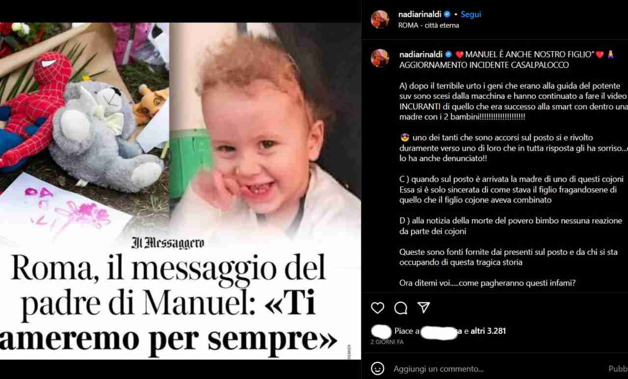 Post Instagram Nadia Rinaldi - lineadiretta24.it